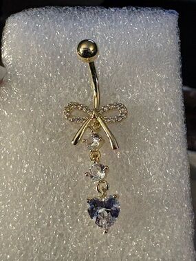 Belly Ring-Cubic Zirconia Navel Stainless Steel Gold Tone Belly Ring